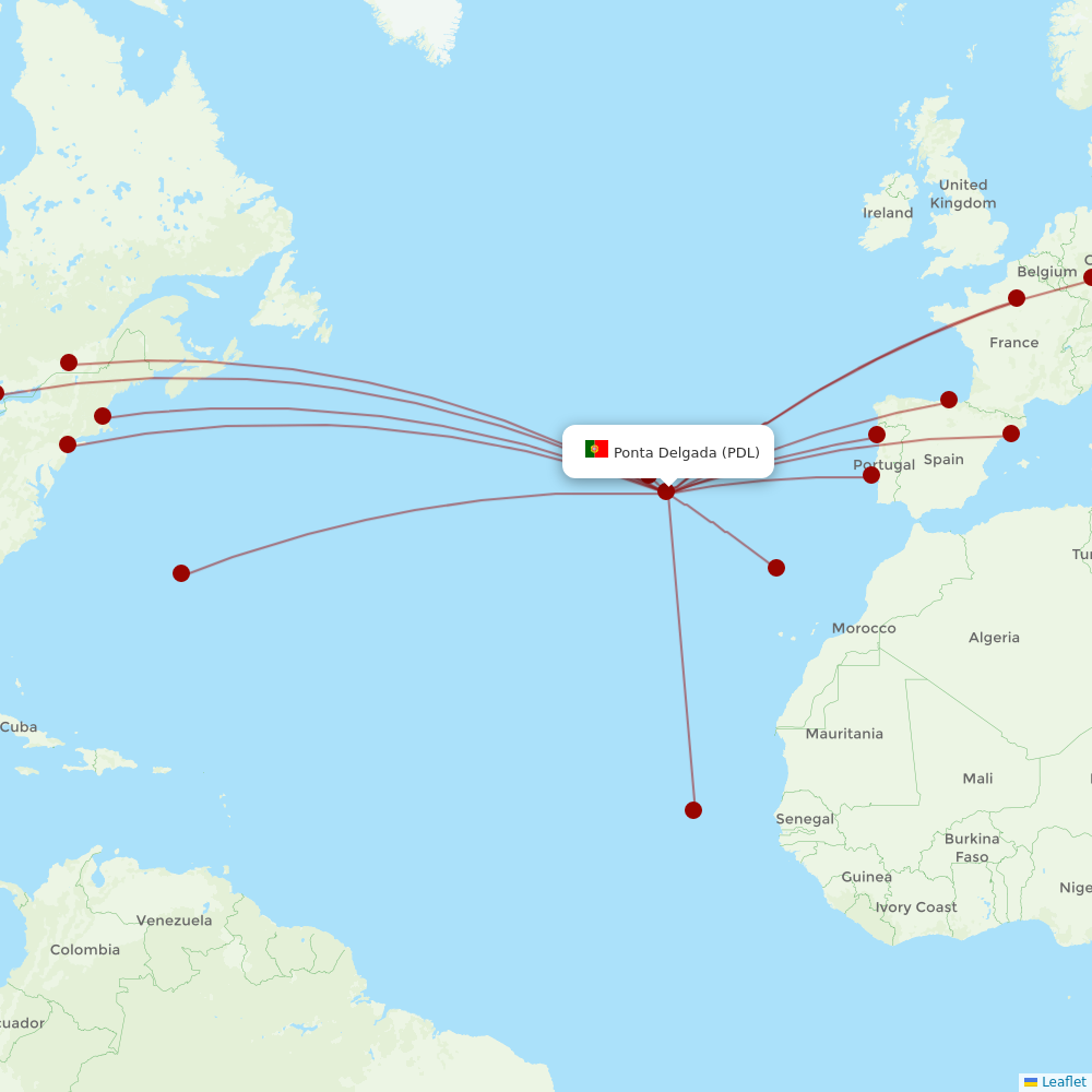 Azores Airlines at PDL route map