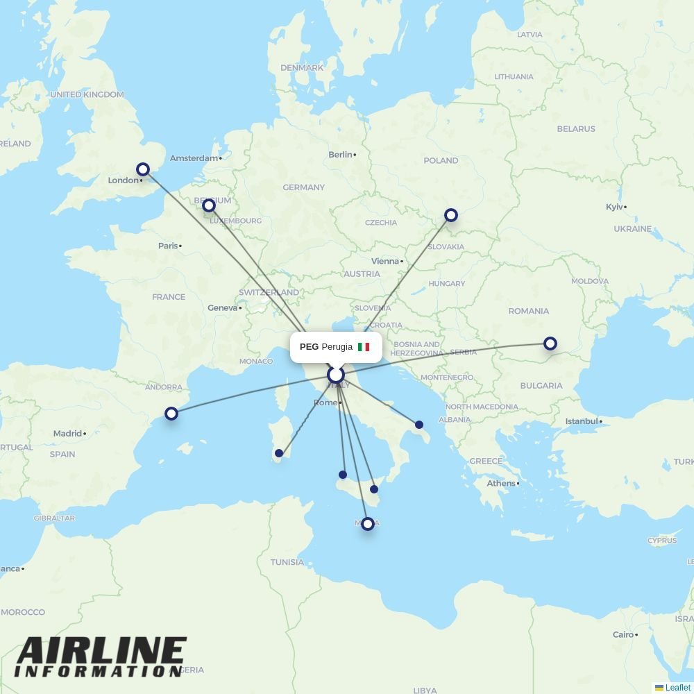 Ryanair routes from PEG