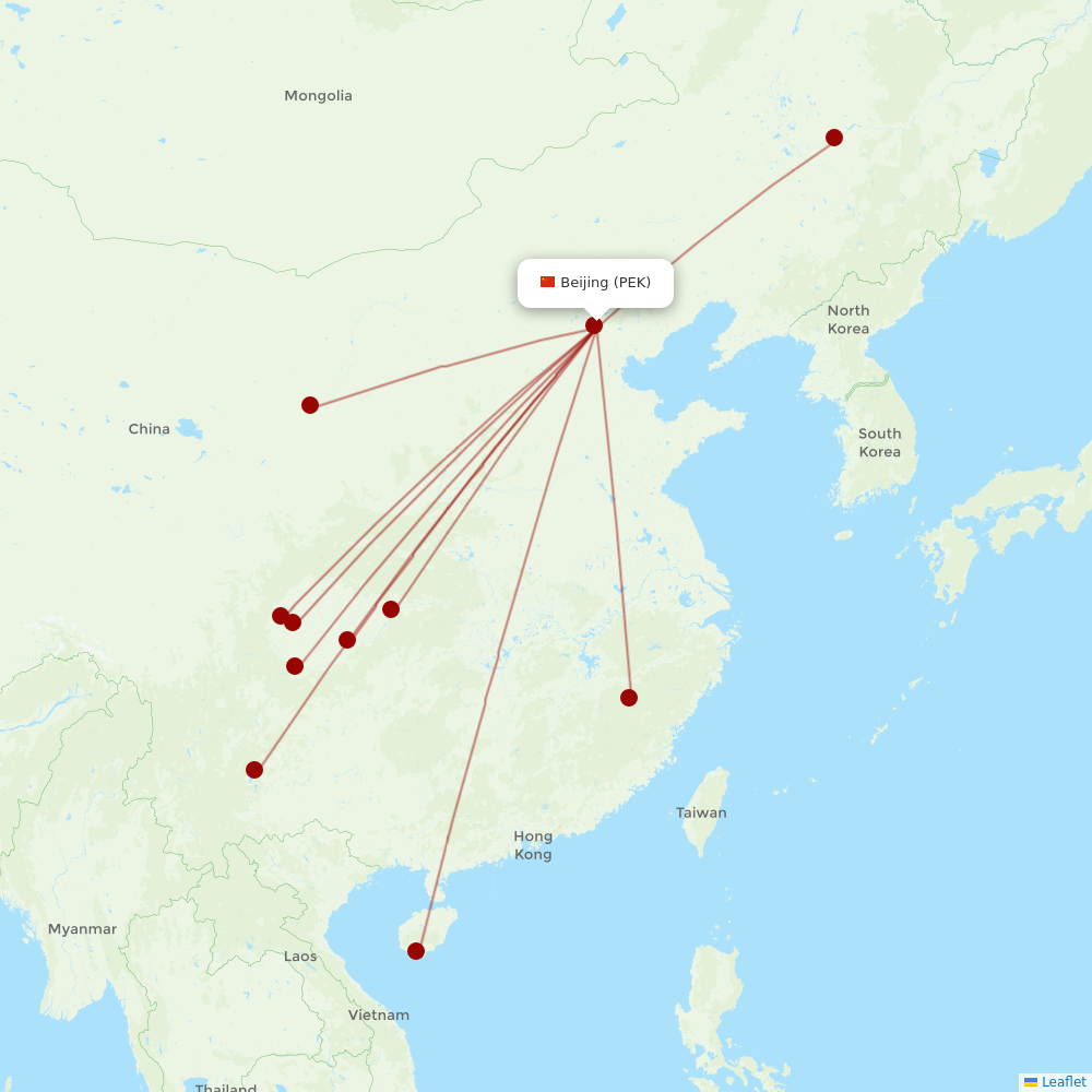 Sichuan Airlines at PEK route map
