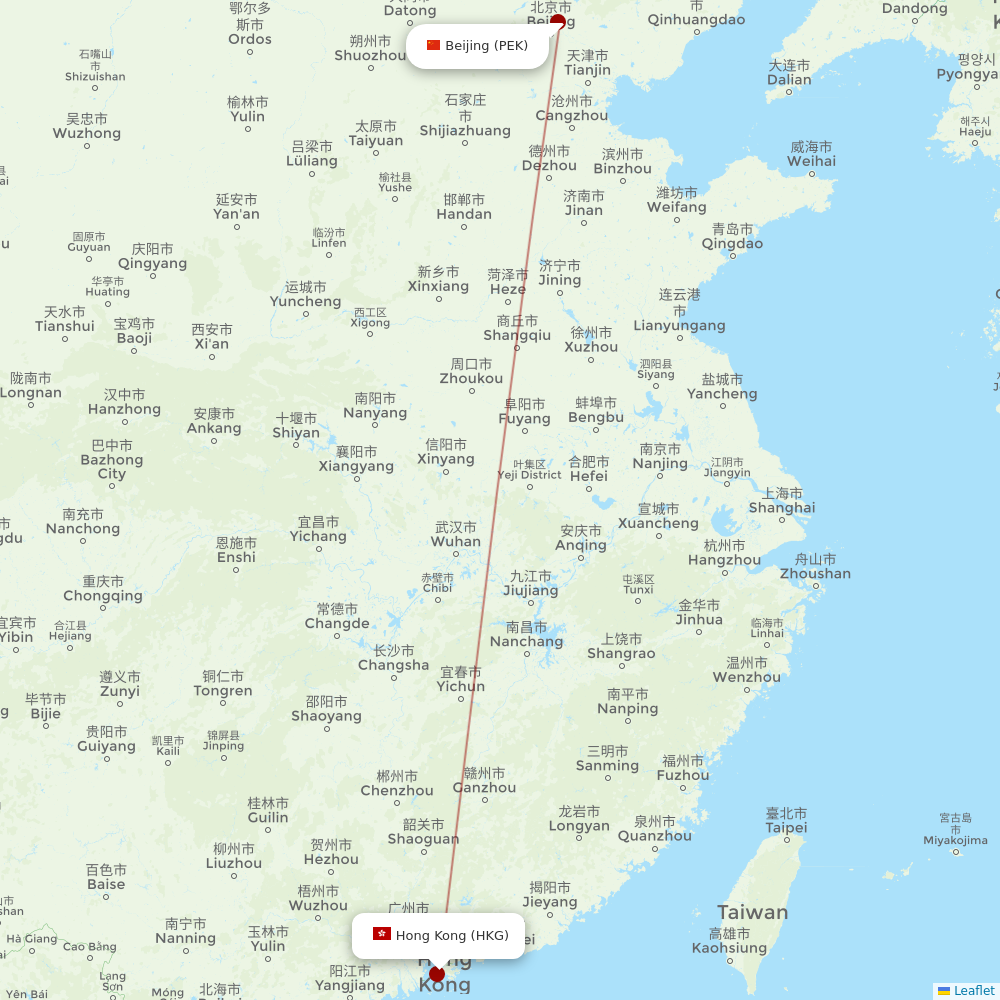 Hong Kong Airlines at PEK route map