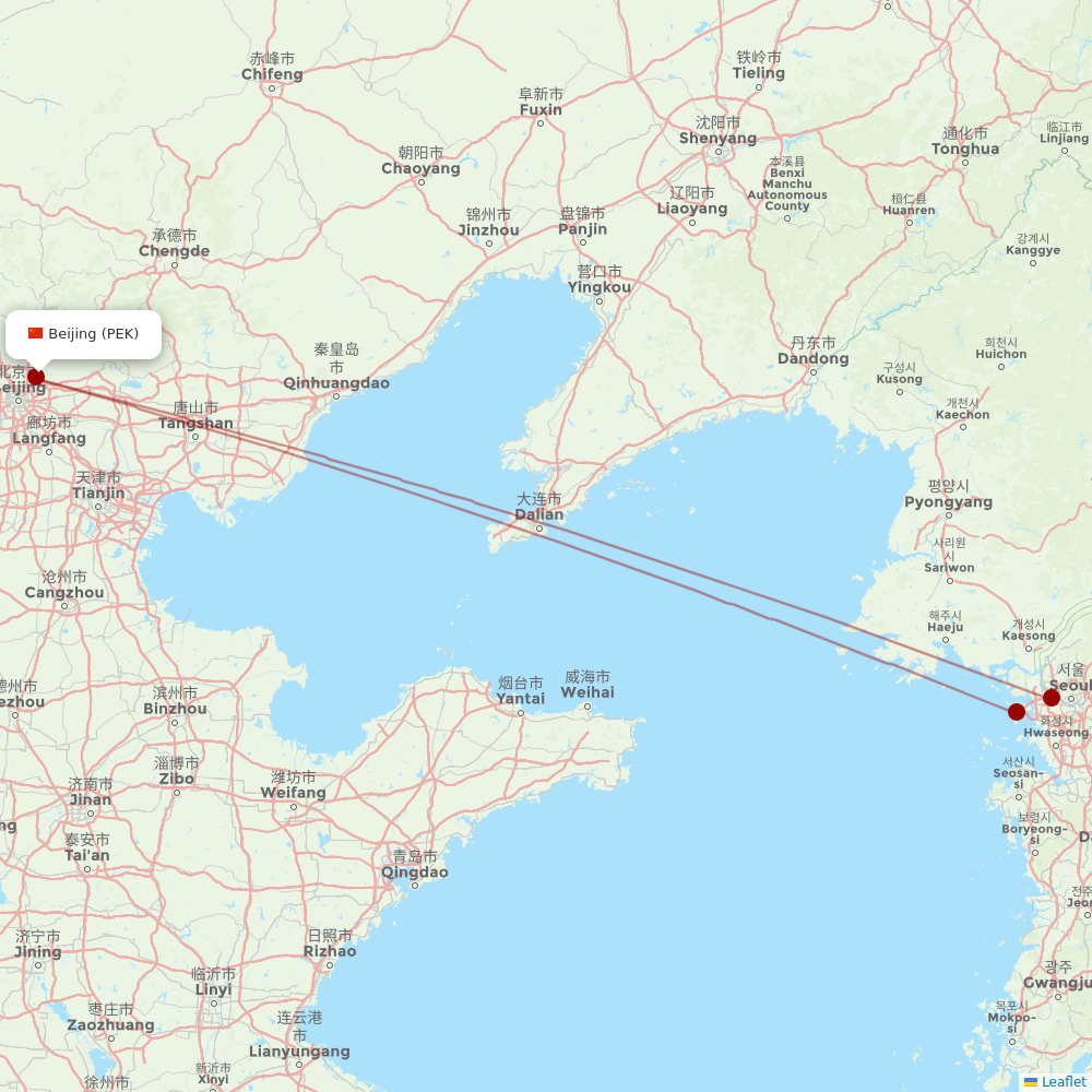 Korean Air at PEK route map