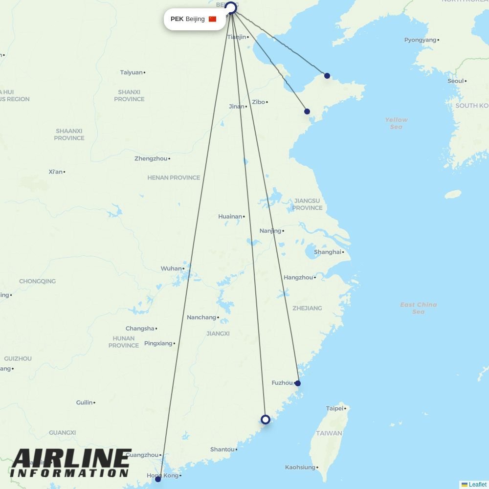 Shandong Airlines routes from PEK