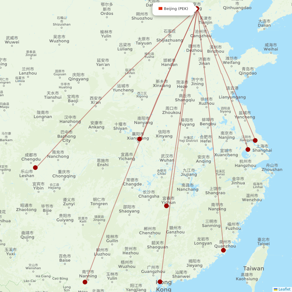 Shenzhen Airlines at PEK route map