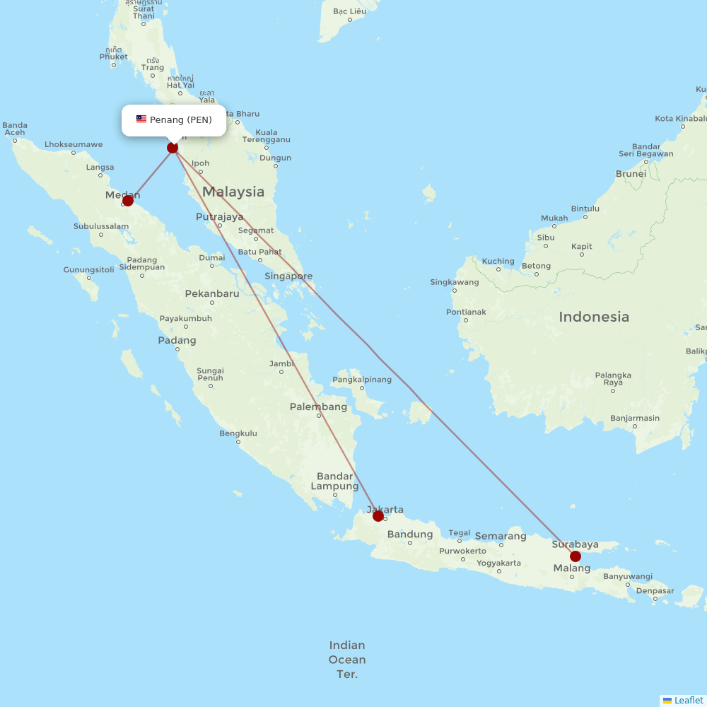 Indonesia AirAsia at PEN route map