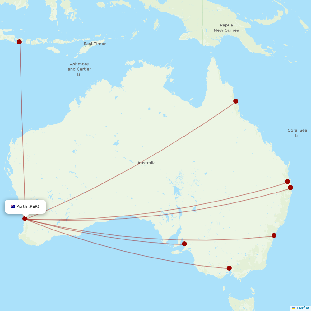 Jetstar at PER route map