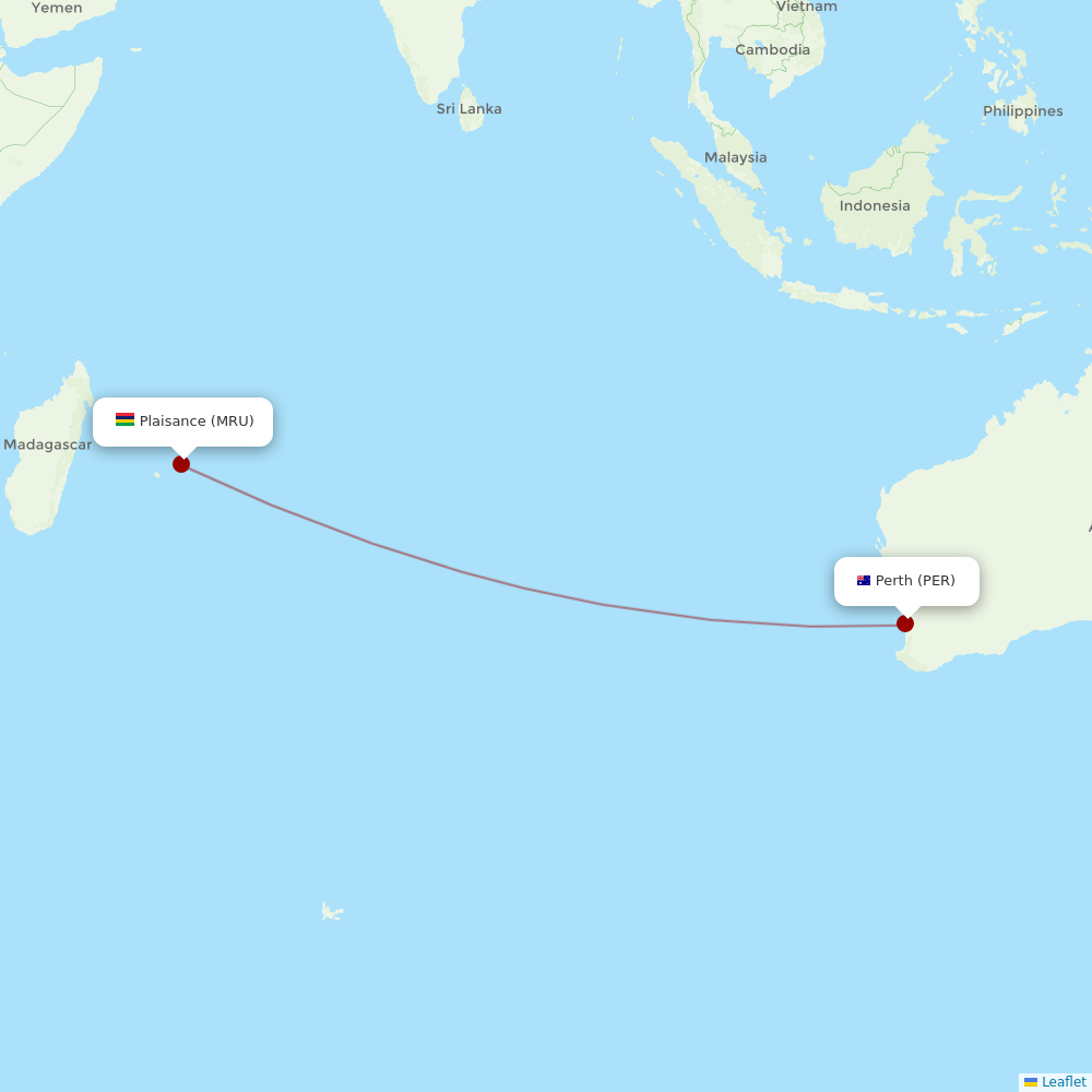 Air Mauritius at PER route map