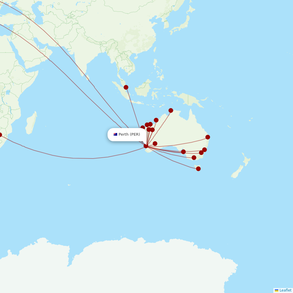 Qantas at PER route map