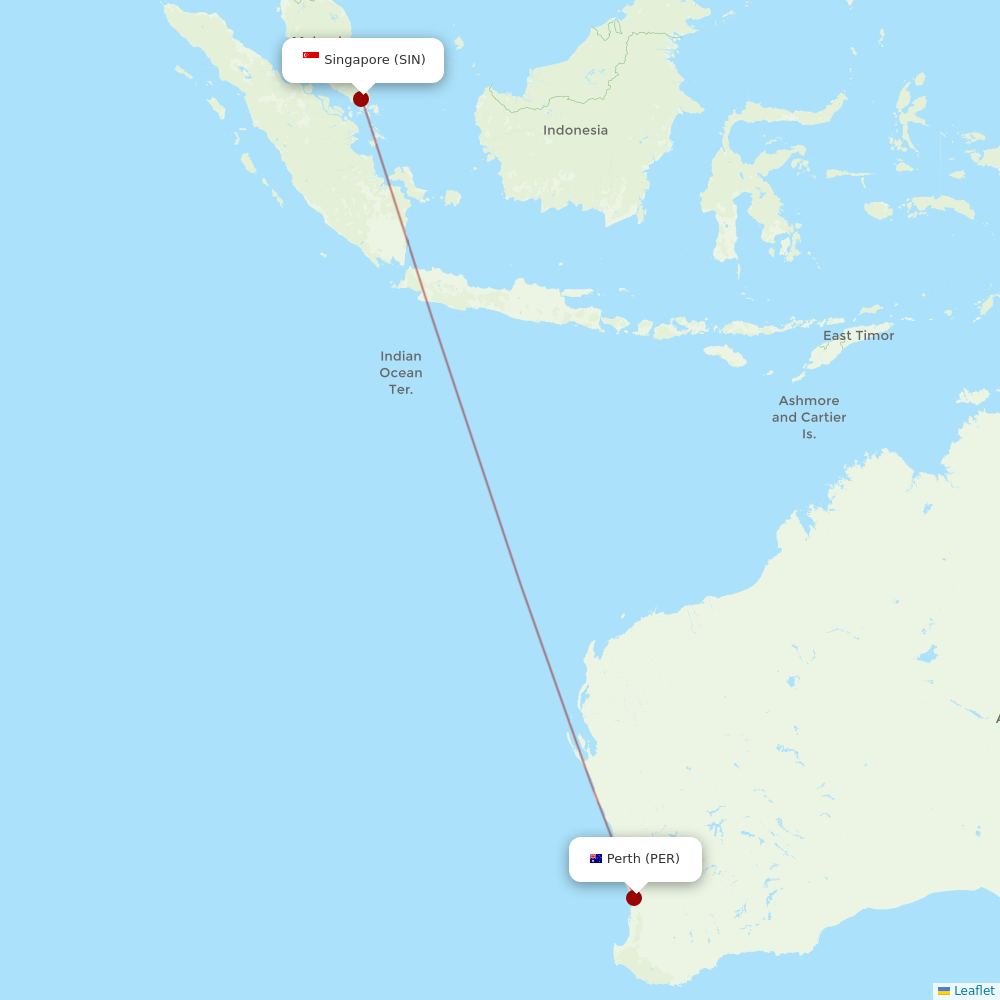 Singapore Airlines at PER route map