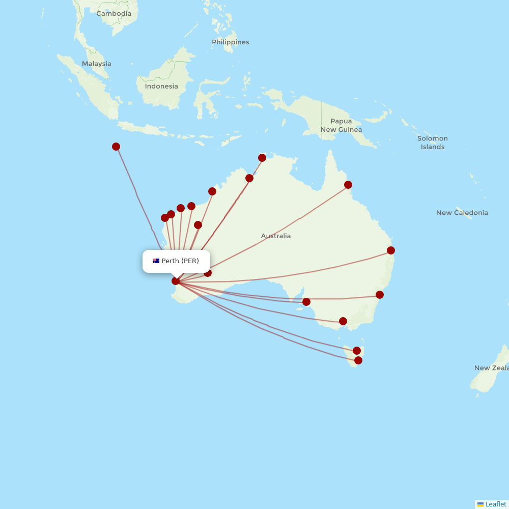 Virgin Australia at PER route map