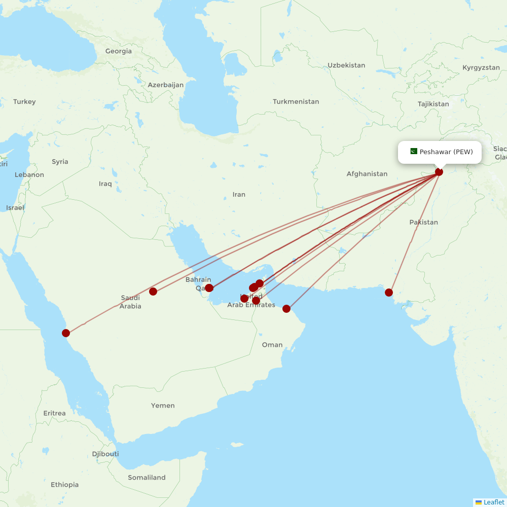 Pakistan International Airlines at PEW route map