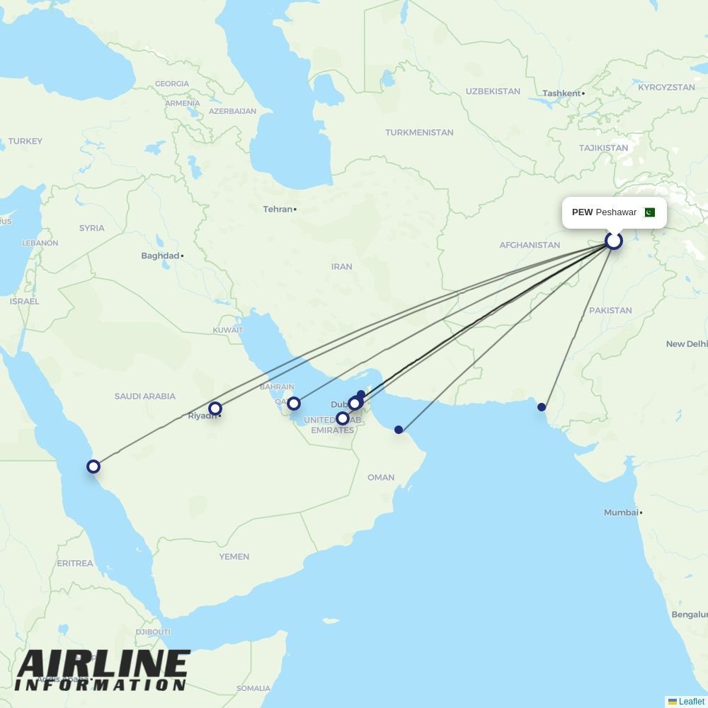 Saudia routes from PEW