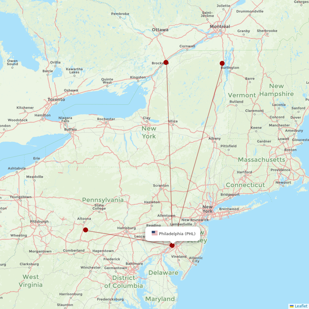 Contour Aviation at PHL route map