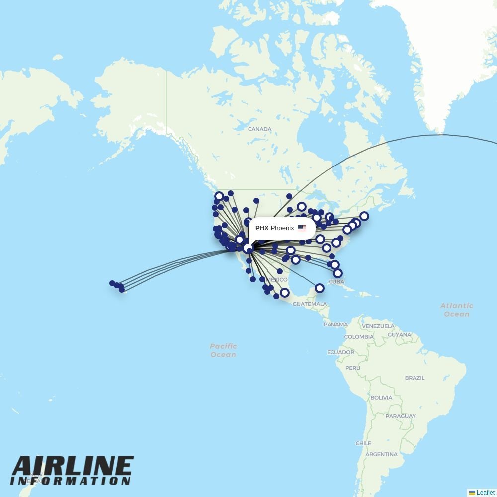 American Airlines routes from PHX