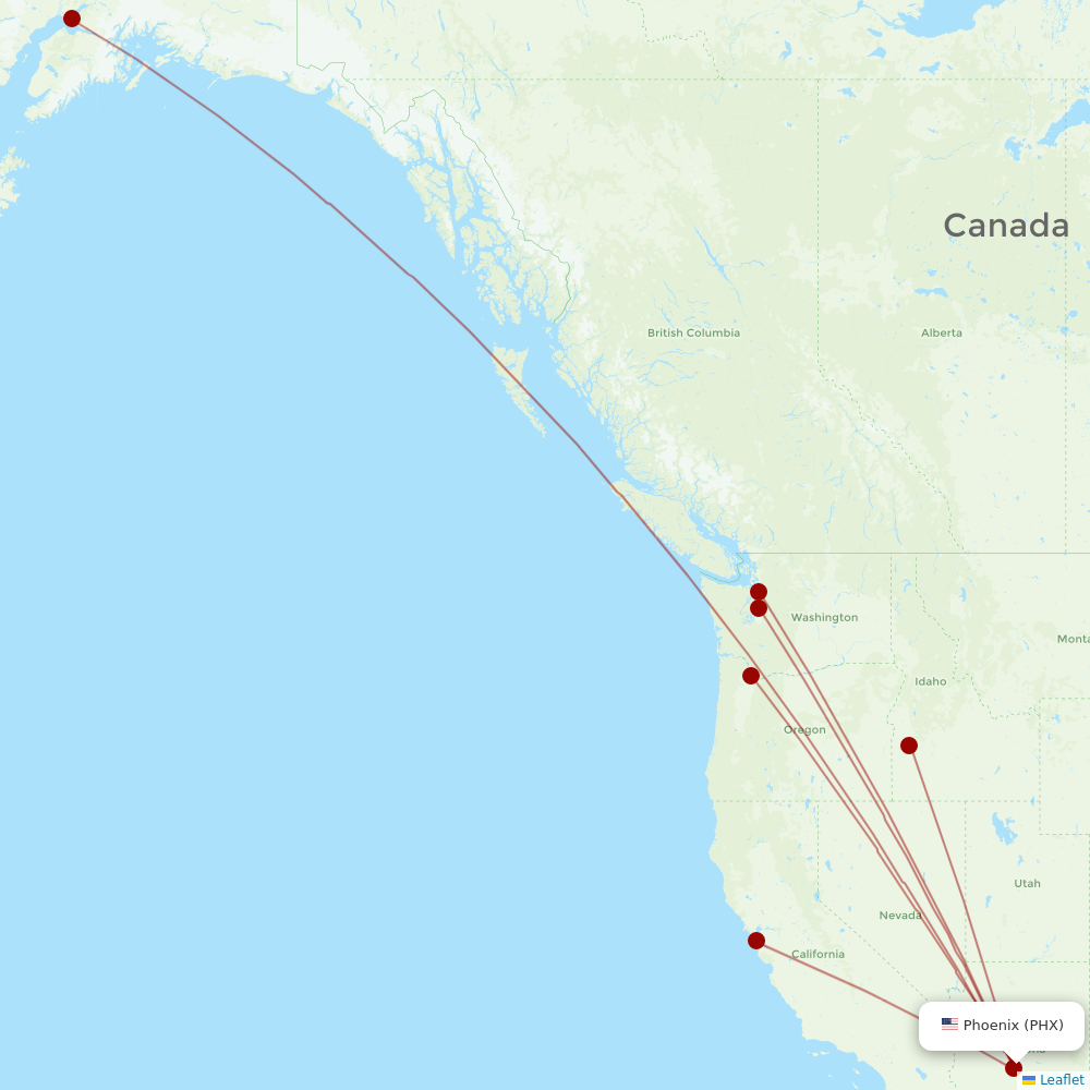 Alaska Airlines at PHX route map