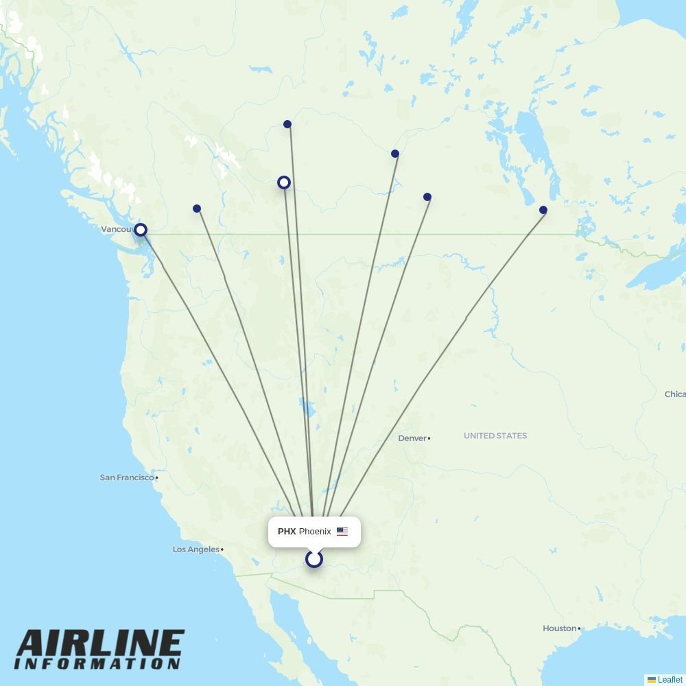 WestJet routes from PHX