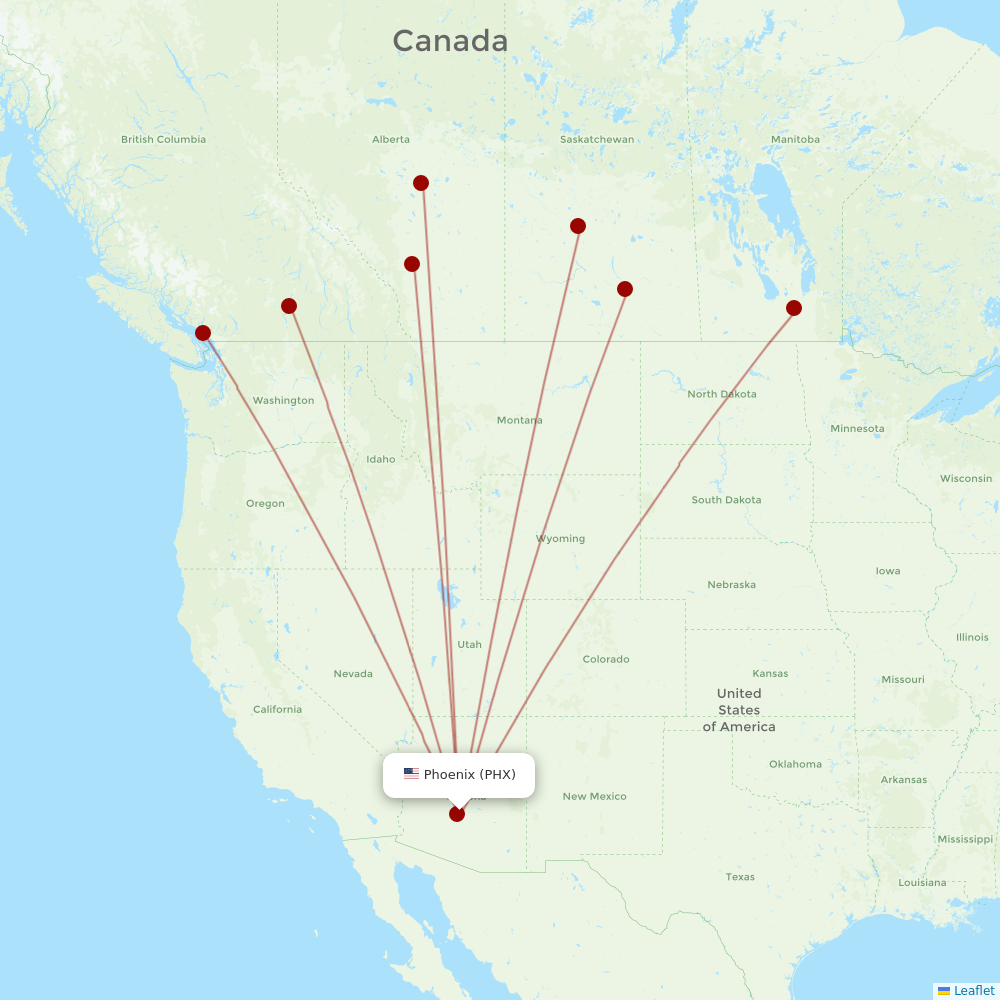 WestJet at PHX route map