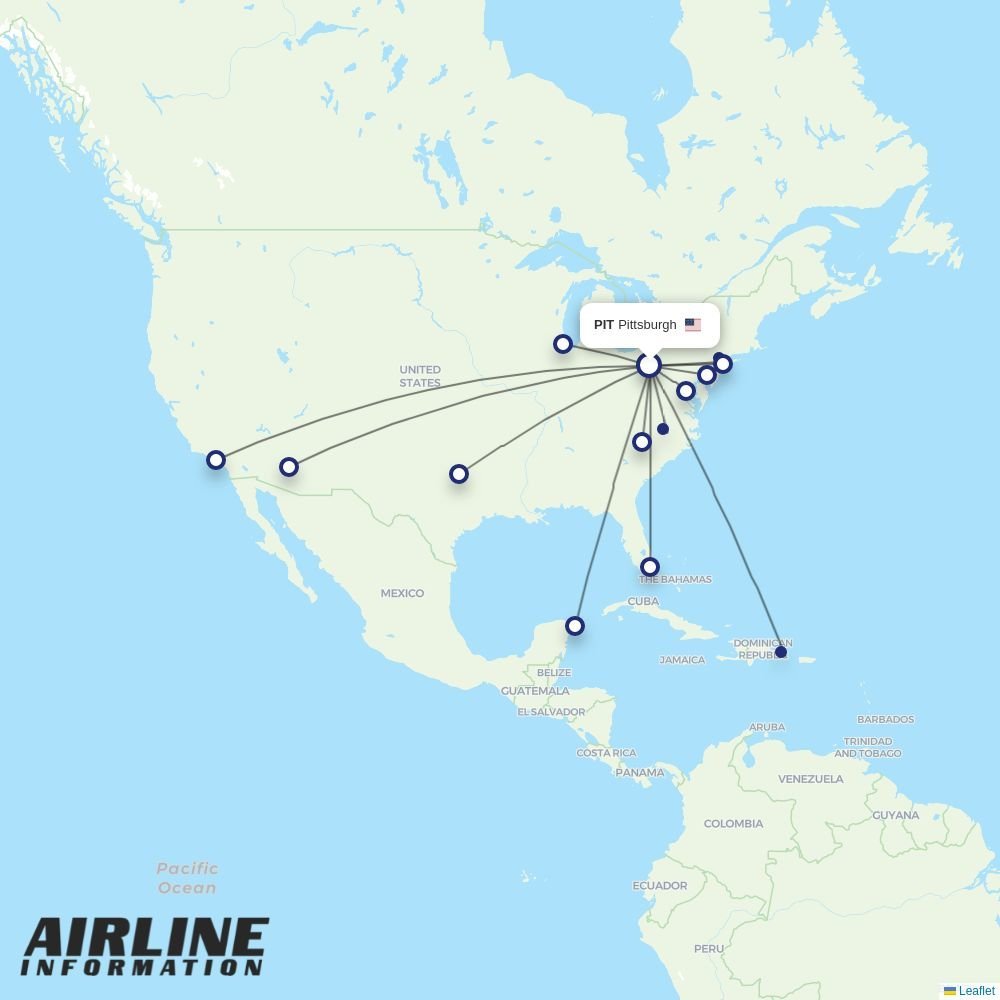 American Airlines routes from PIT