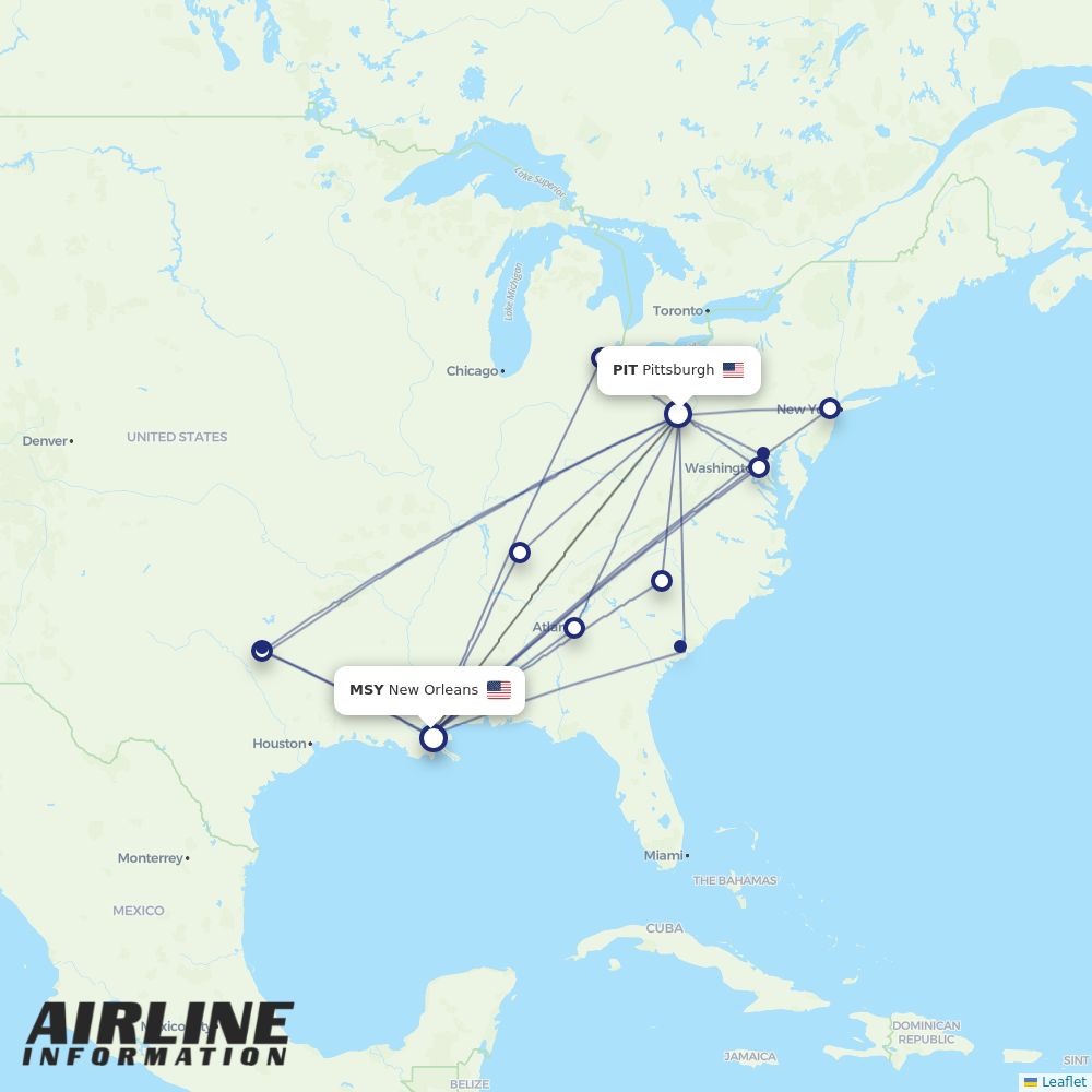 Airlines with flights from Pittsburgh to New Orleans (PIT to MSY) Airline Information