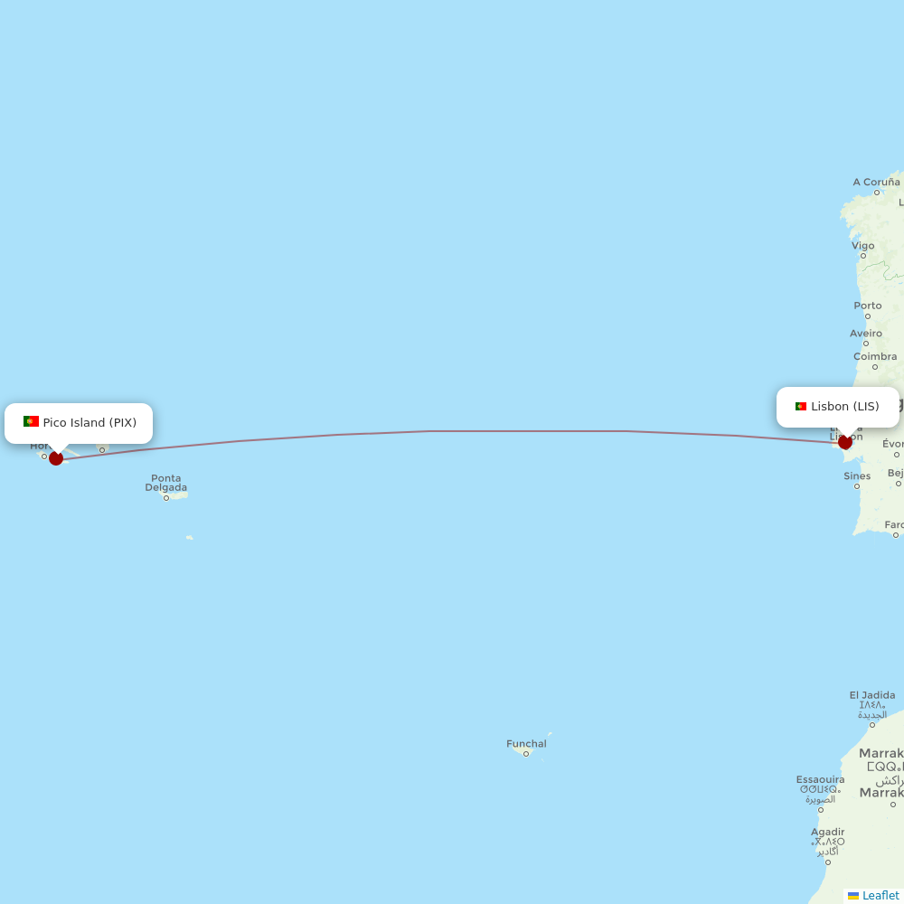 Azores Airlines at PIX route map