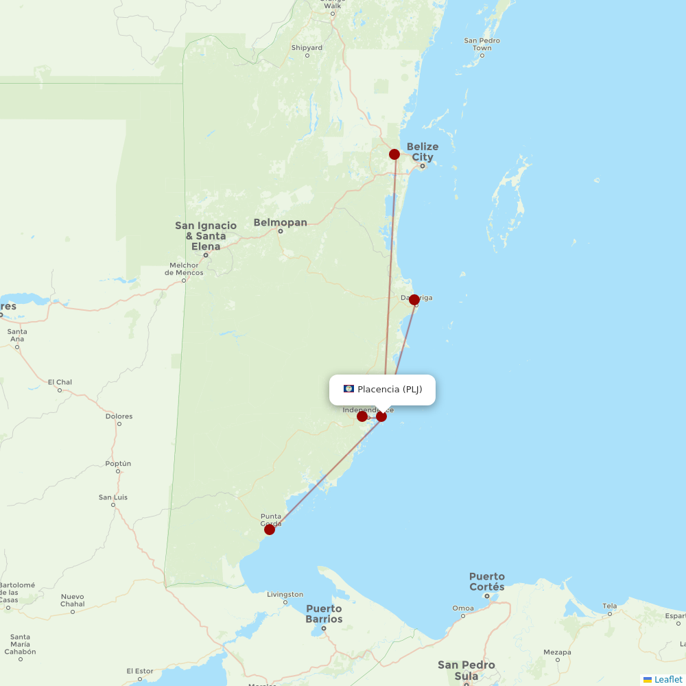 Maya Island Air at PLJ route map