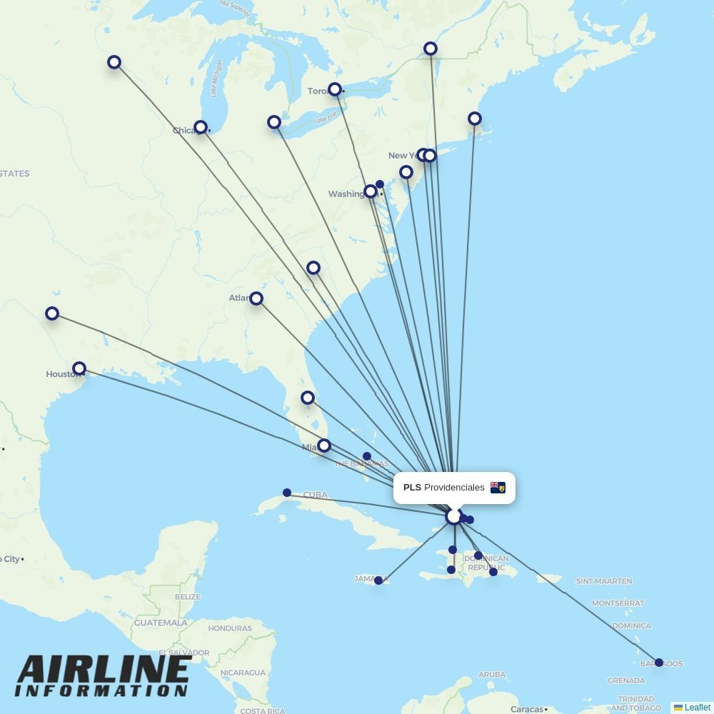 Caicos Express Airways routes from PLS