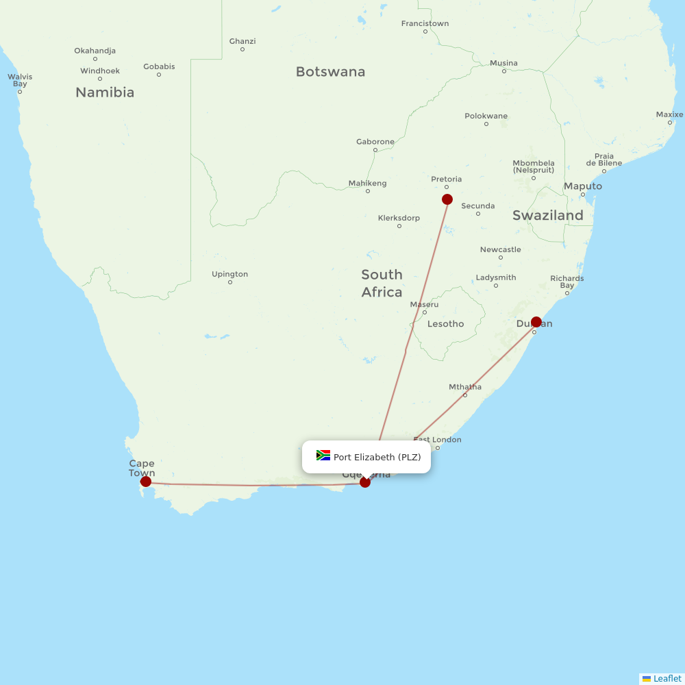 Airlink (South Africa) at PLZ route map