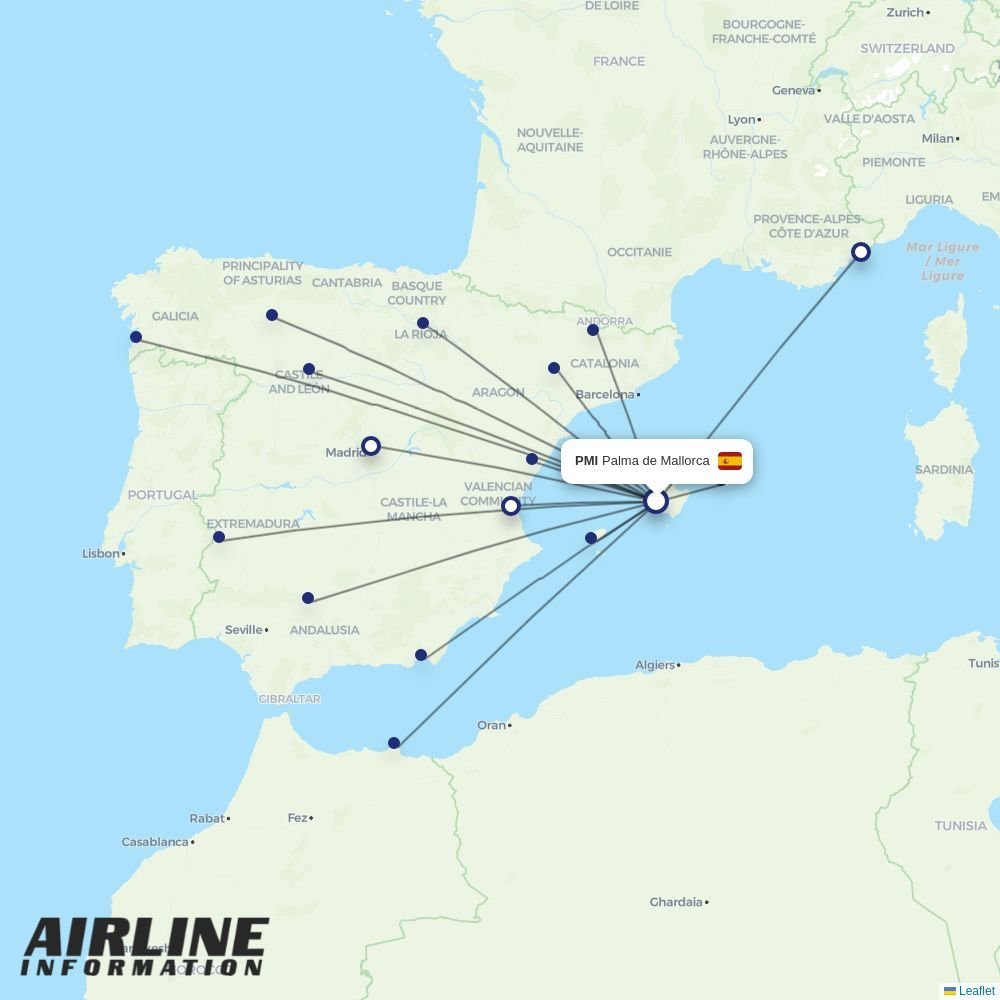 Iberia routes from PMI