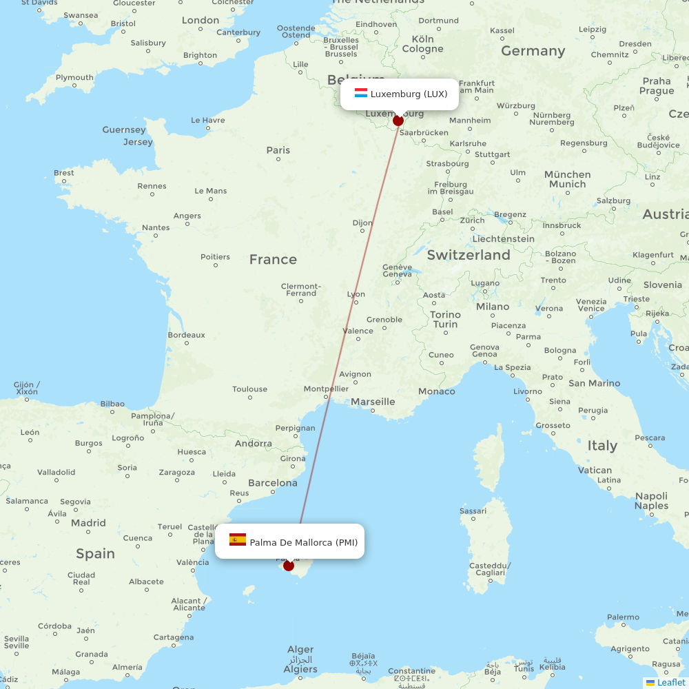 Luxair at PMI route map