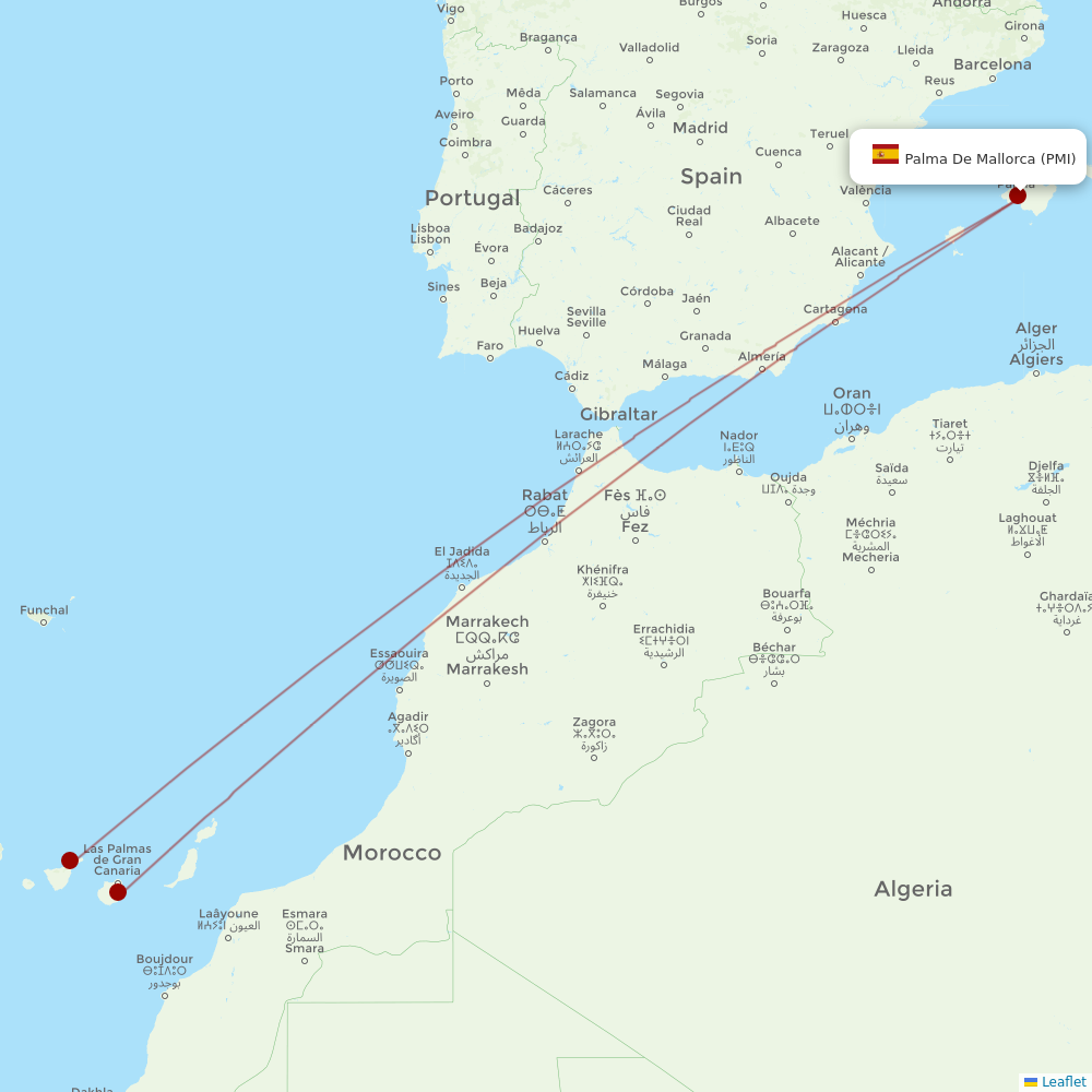 Binter Canarias at PMI route map