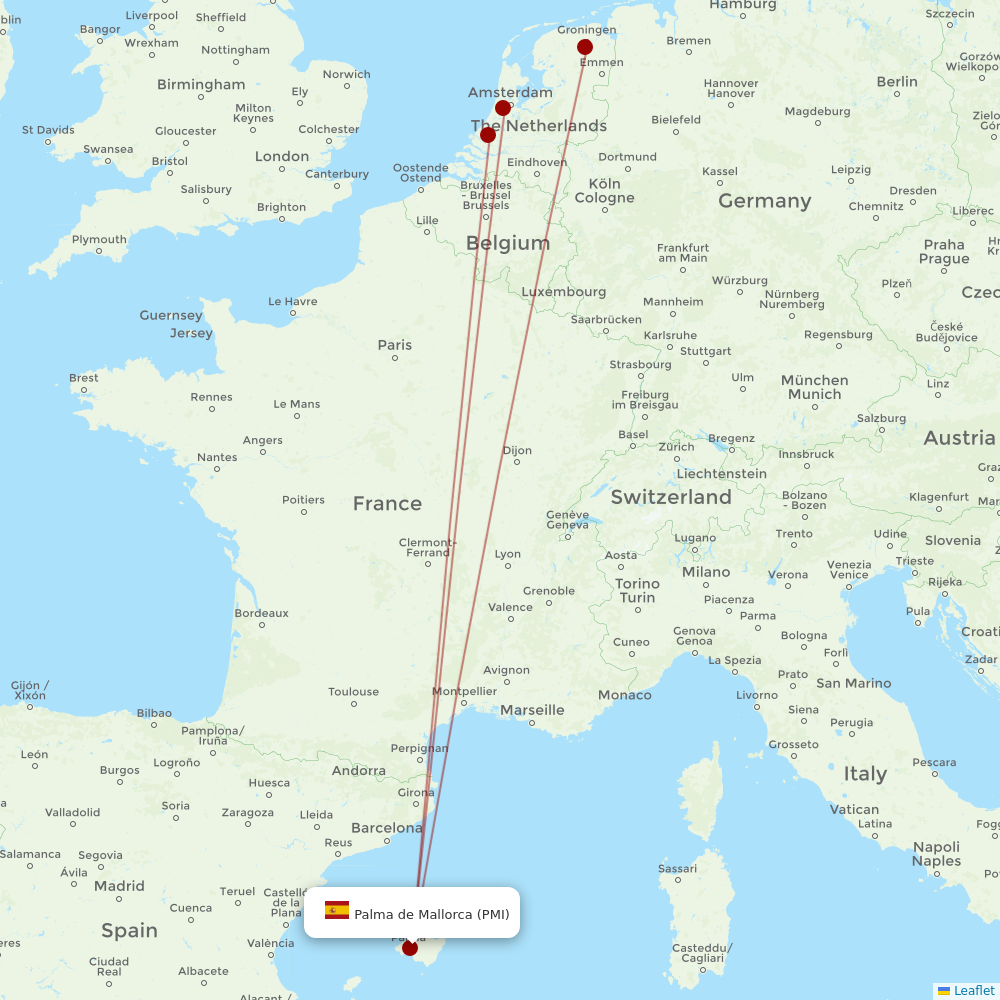 TUIfly Netherlands at PMI route map