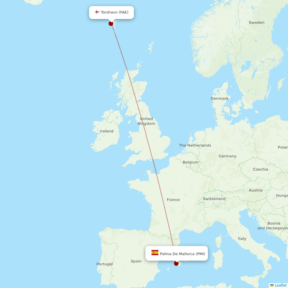 Atlantic Airways at PMI route map