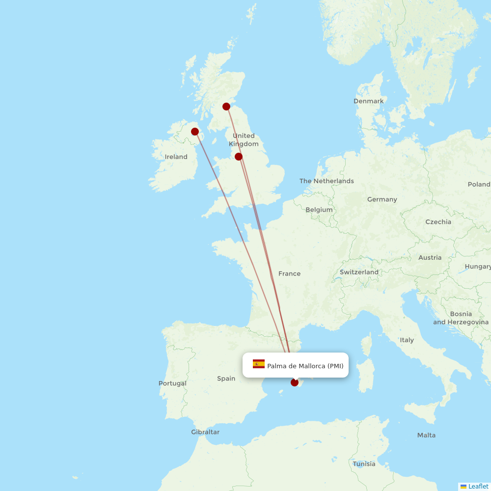 Ryanair UK at PMI route map