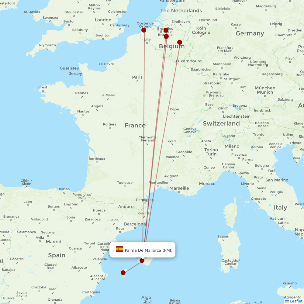 TUI Airlines Belgium at PMI route map
