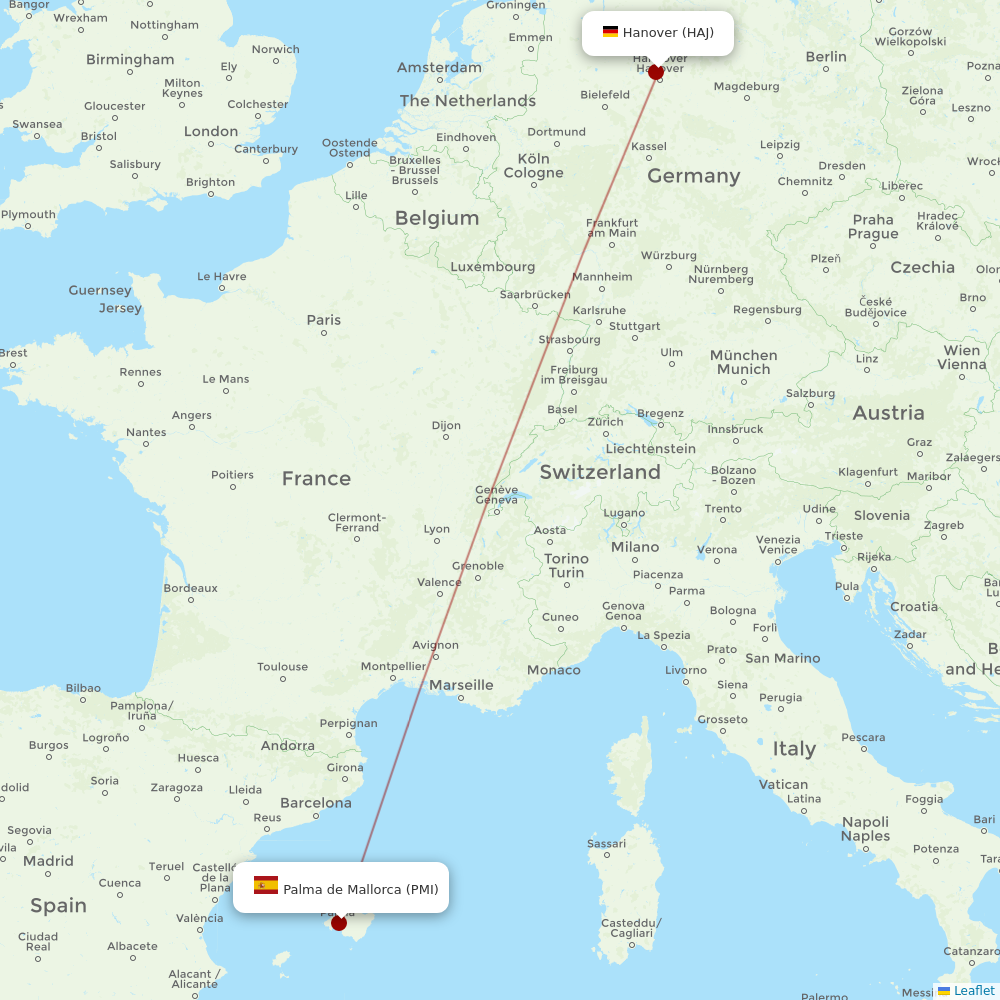 Corendon Airlines Europe at PMI route map