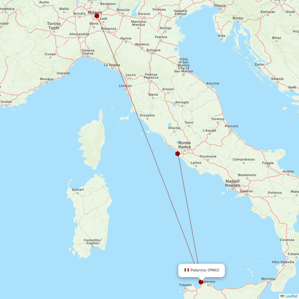 ITA Airways at PMO route map