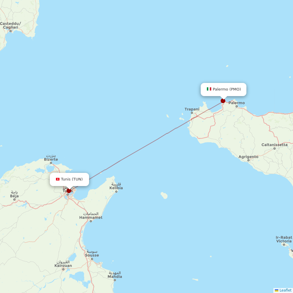 Tunisair Express at PMO route map