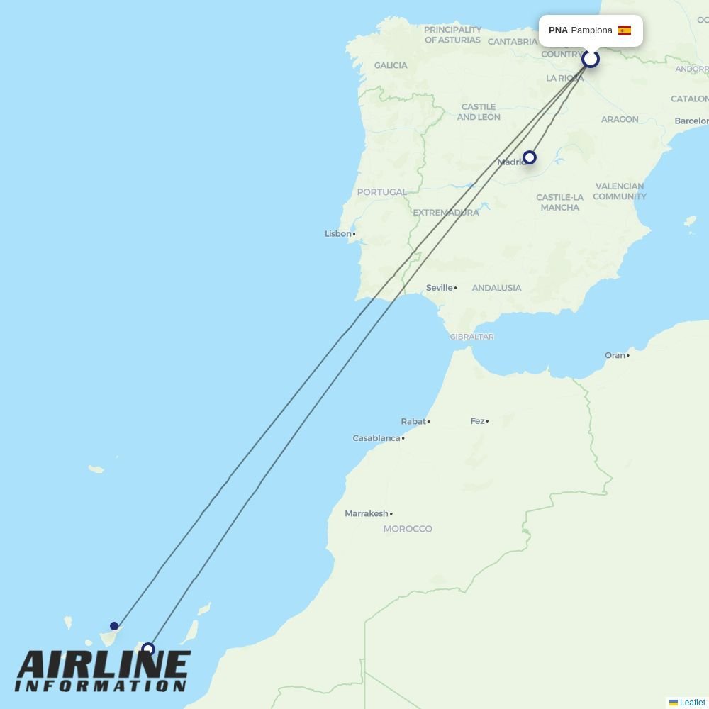 Binter Canarias routes from PNA