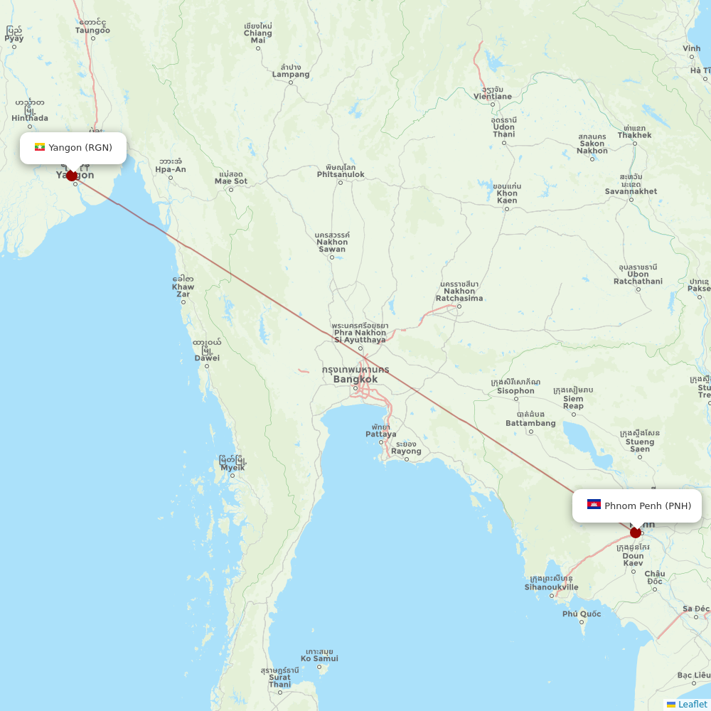 Myanmar Airways International at PNH route map