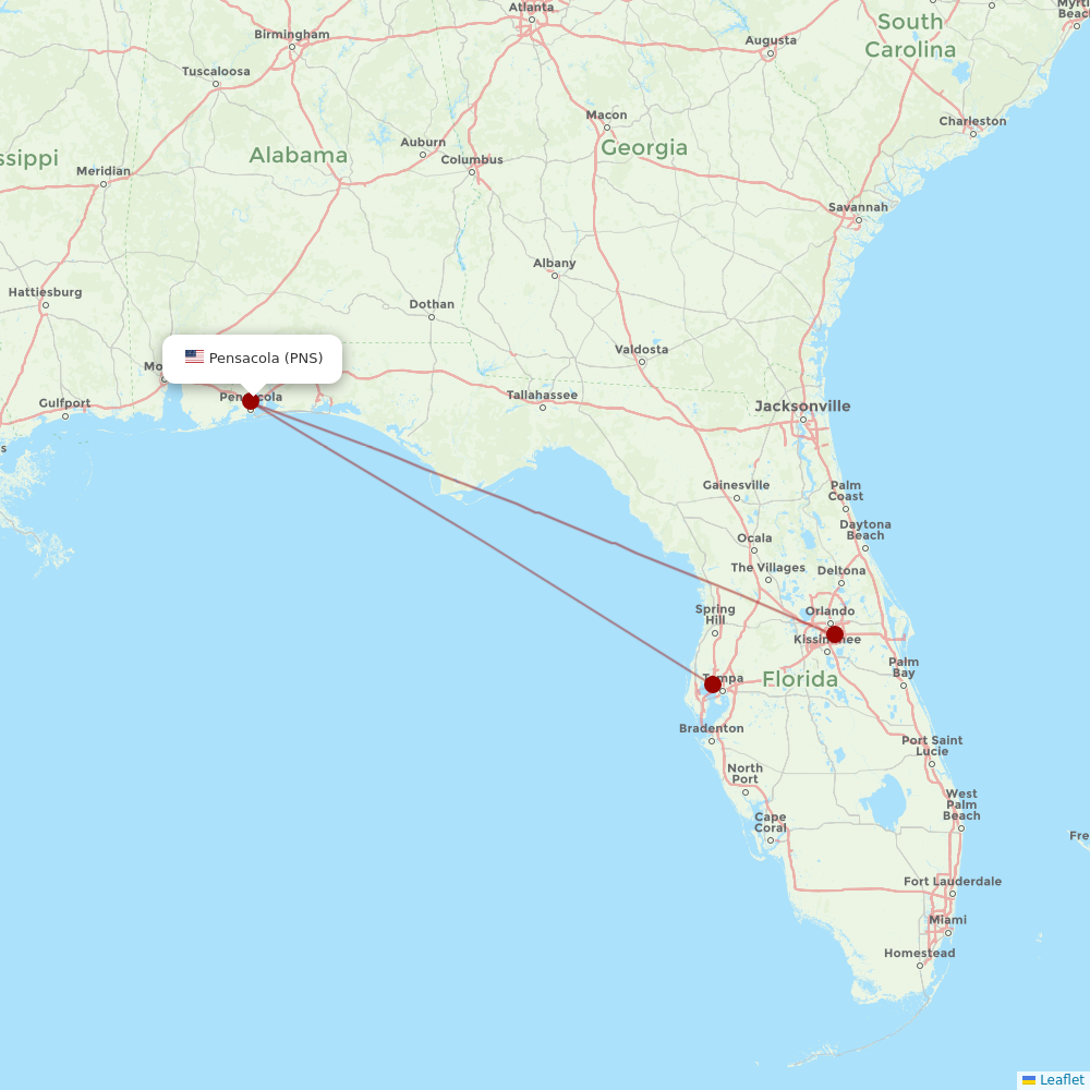Silver Airways at PNS route map