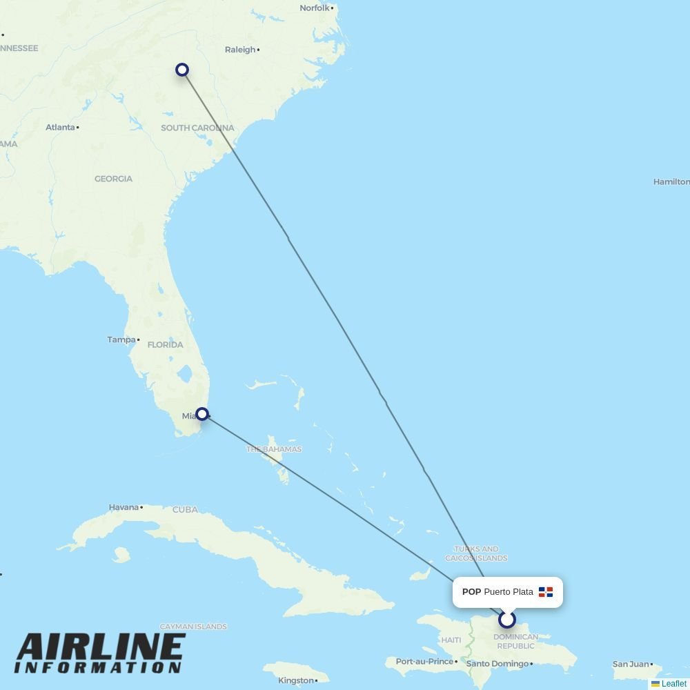 American Airlines routes from POP