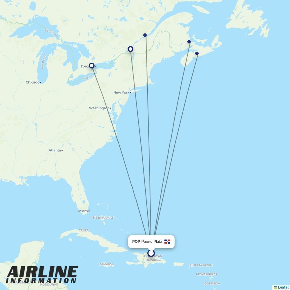 WestJet routes from POP