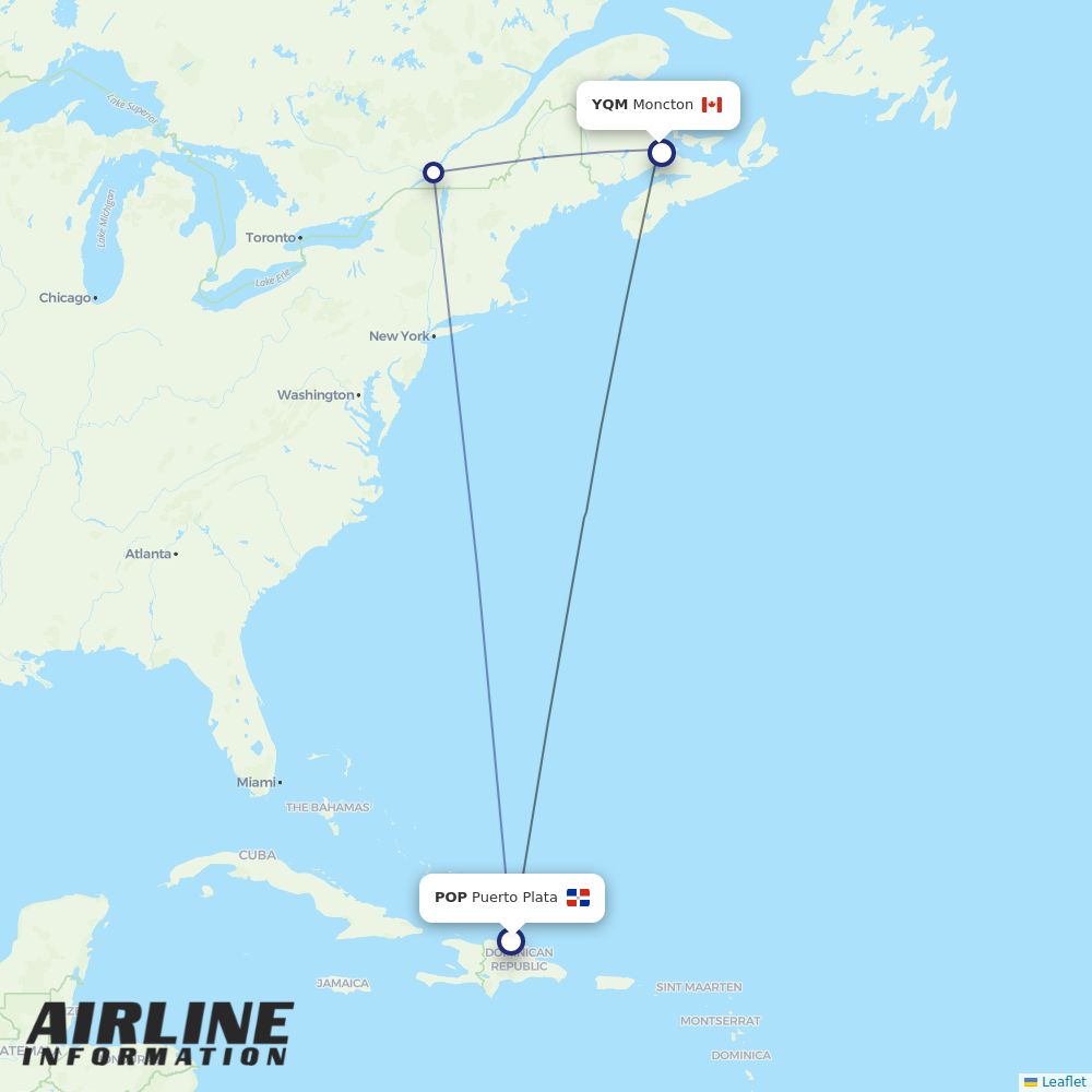 Airlines with flights from Puerto Plata to Moncton (POP to YQM