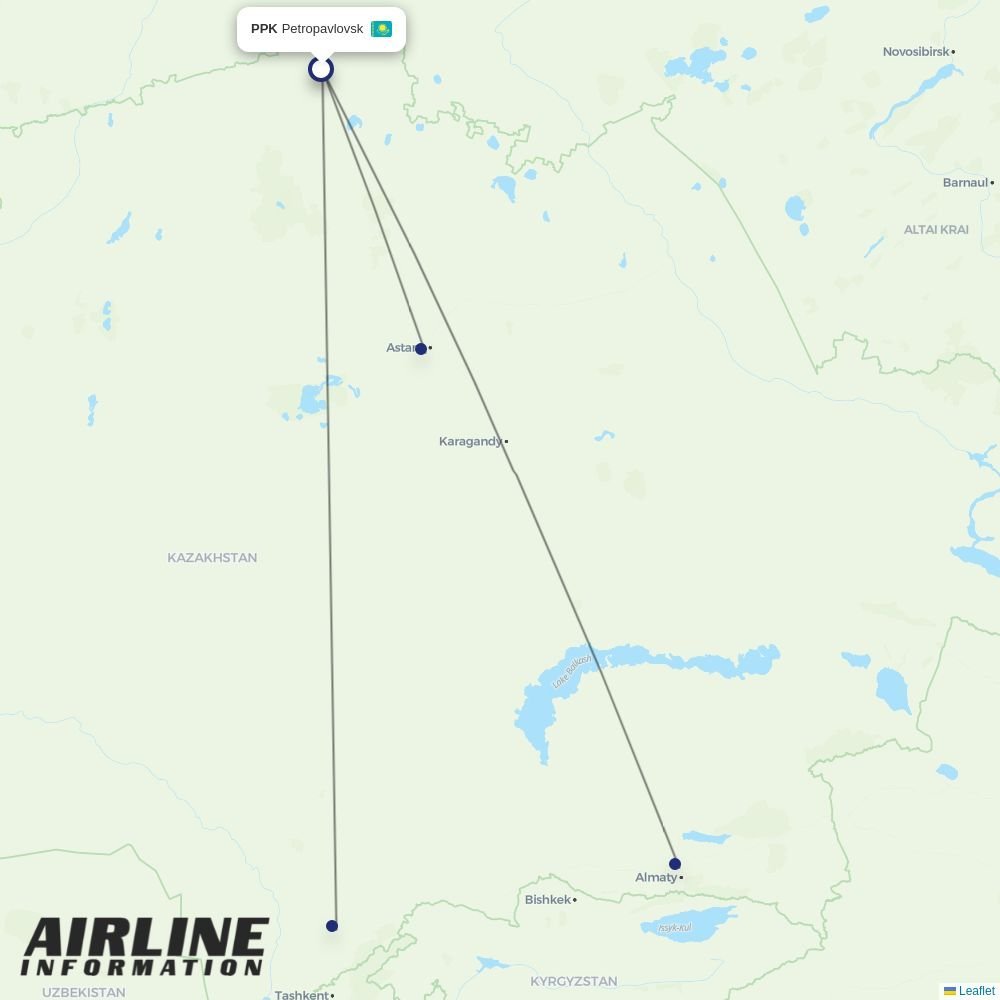 SCAT Airlines routes from PPK