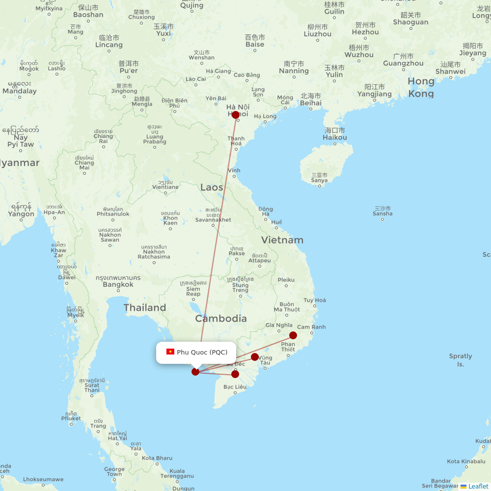 Vietnam Airlines at PQC route map