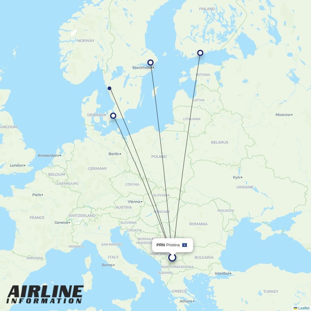 Norwegian Air Sweden routes from PRN