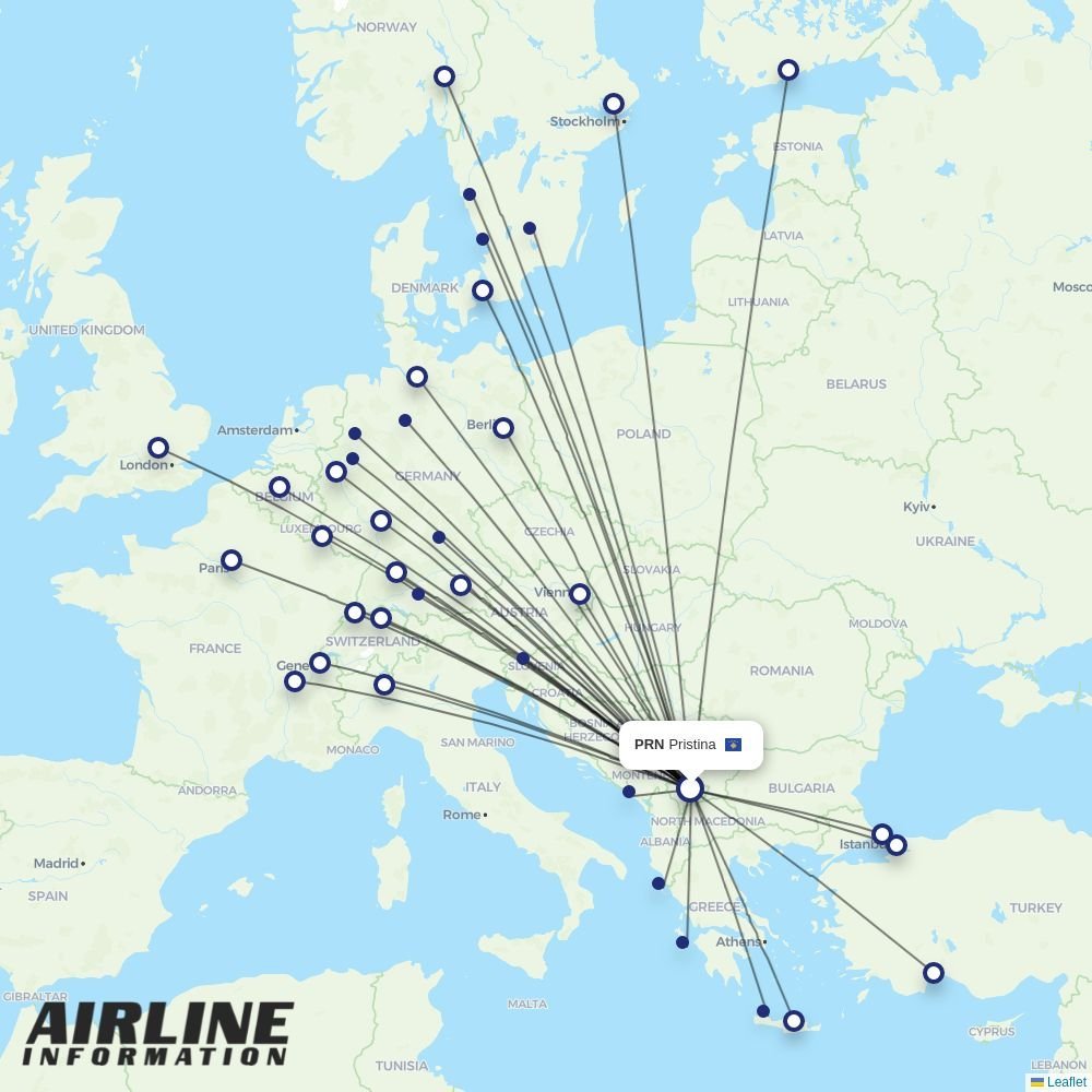 Wizz Air routes from PRN