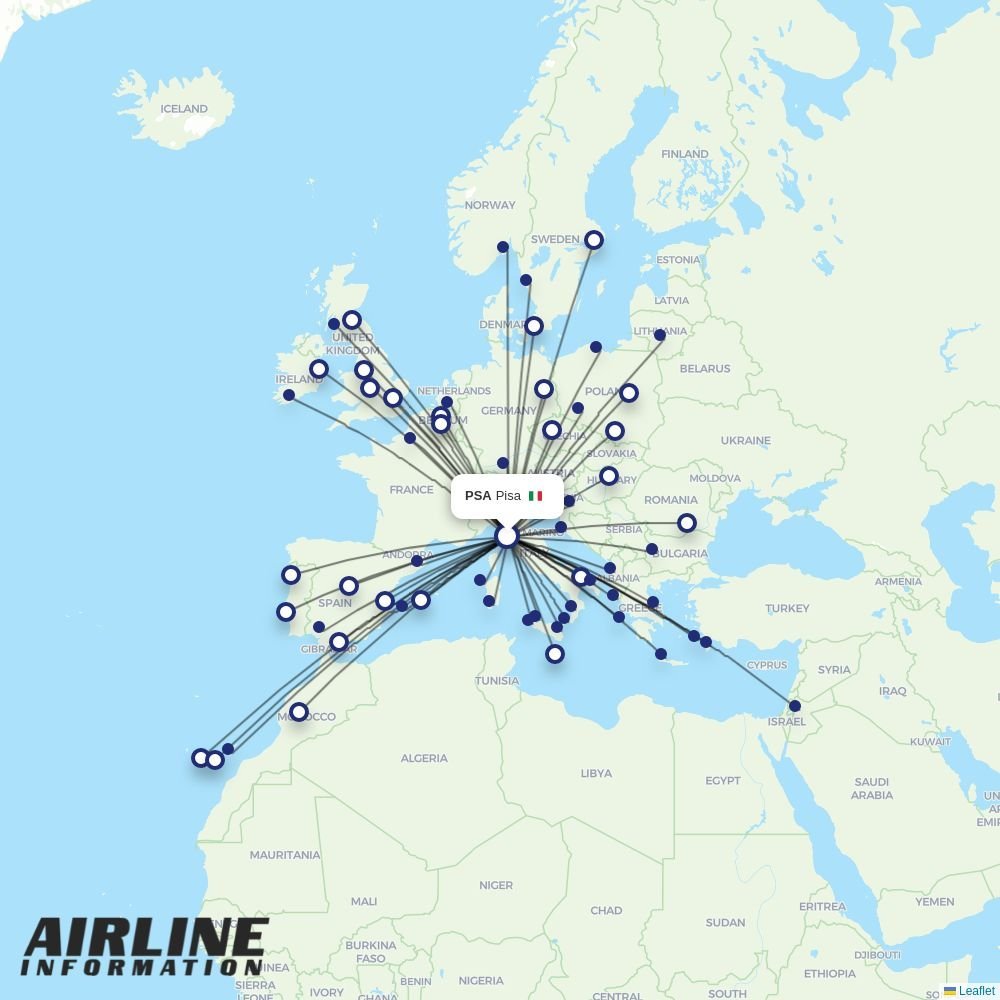 Ryanair routes from PSA