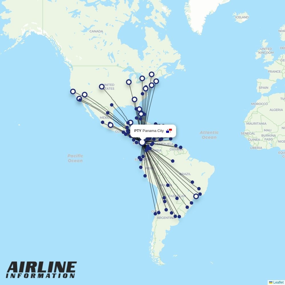 Copa Airlines routes from PTY
