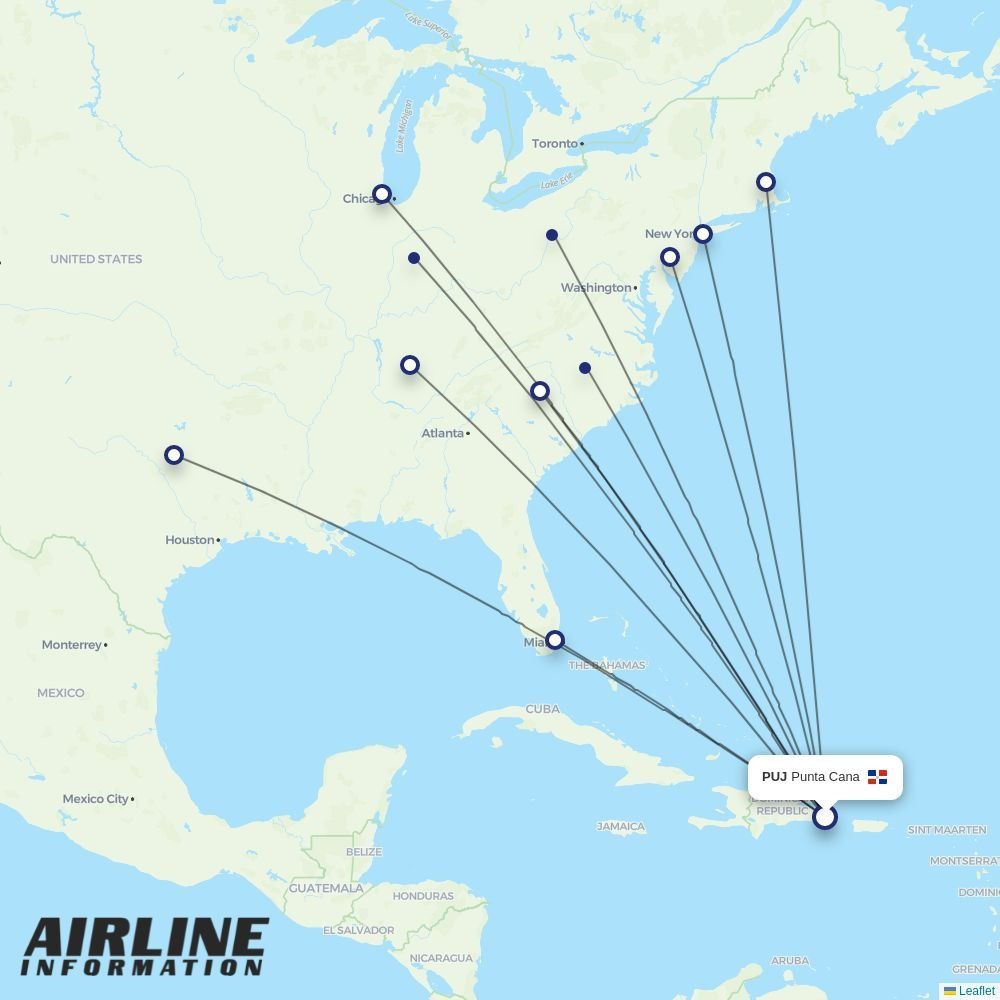 American Airlines routes from PUJ