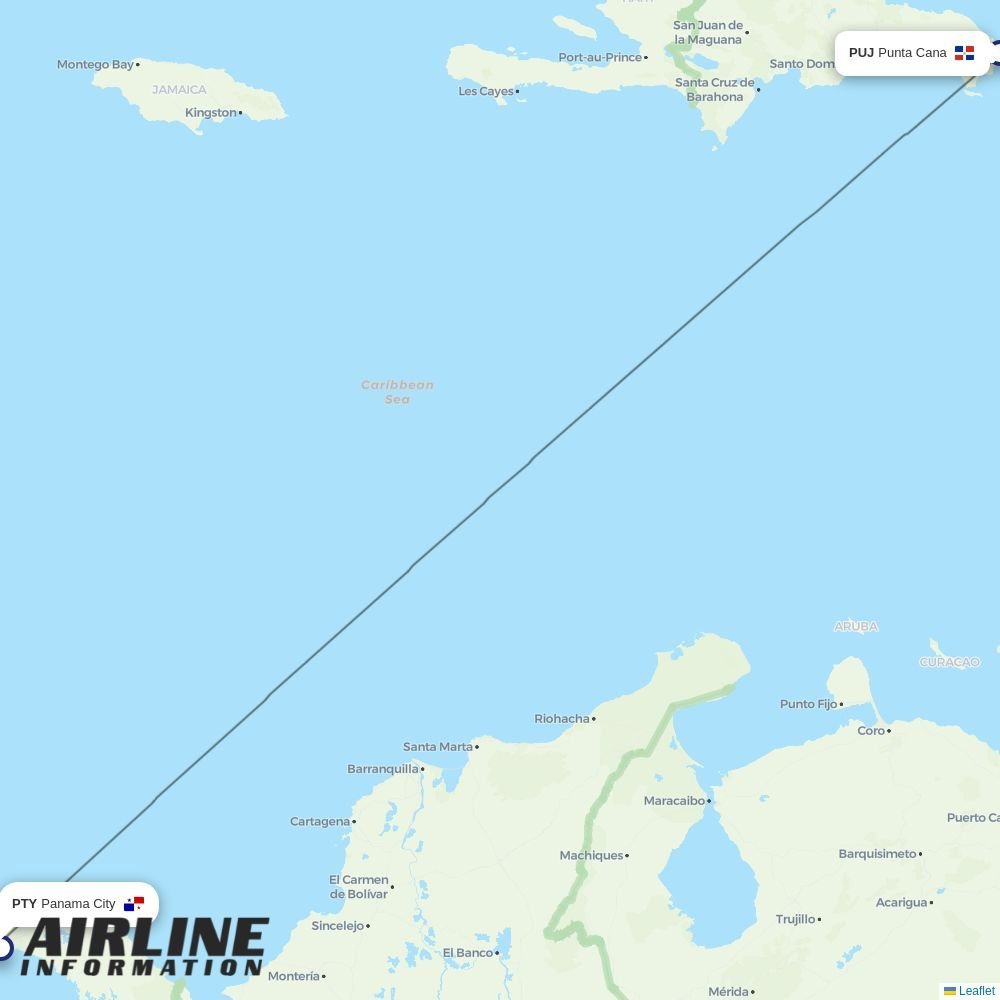 Copa Airlines routes from PUJ